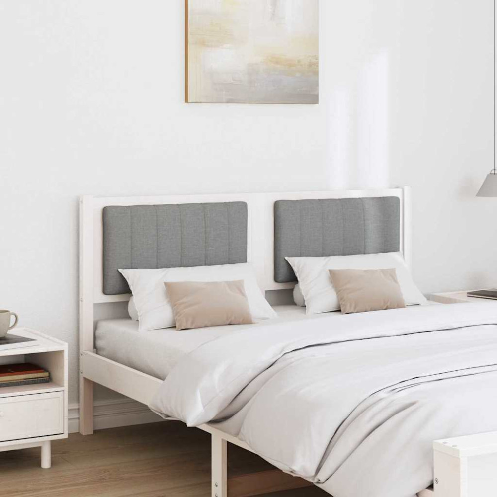 Produktbild för Klädd sänggavel med huvudgavel Vit 135 cm Massiv furu