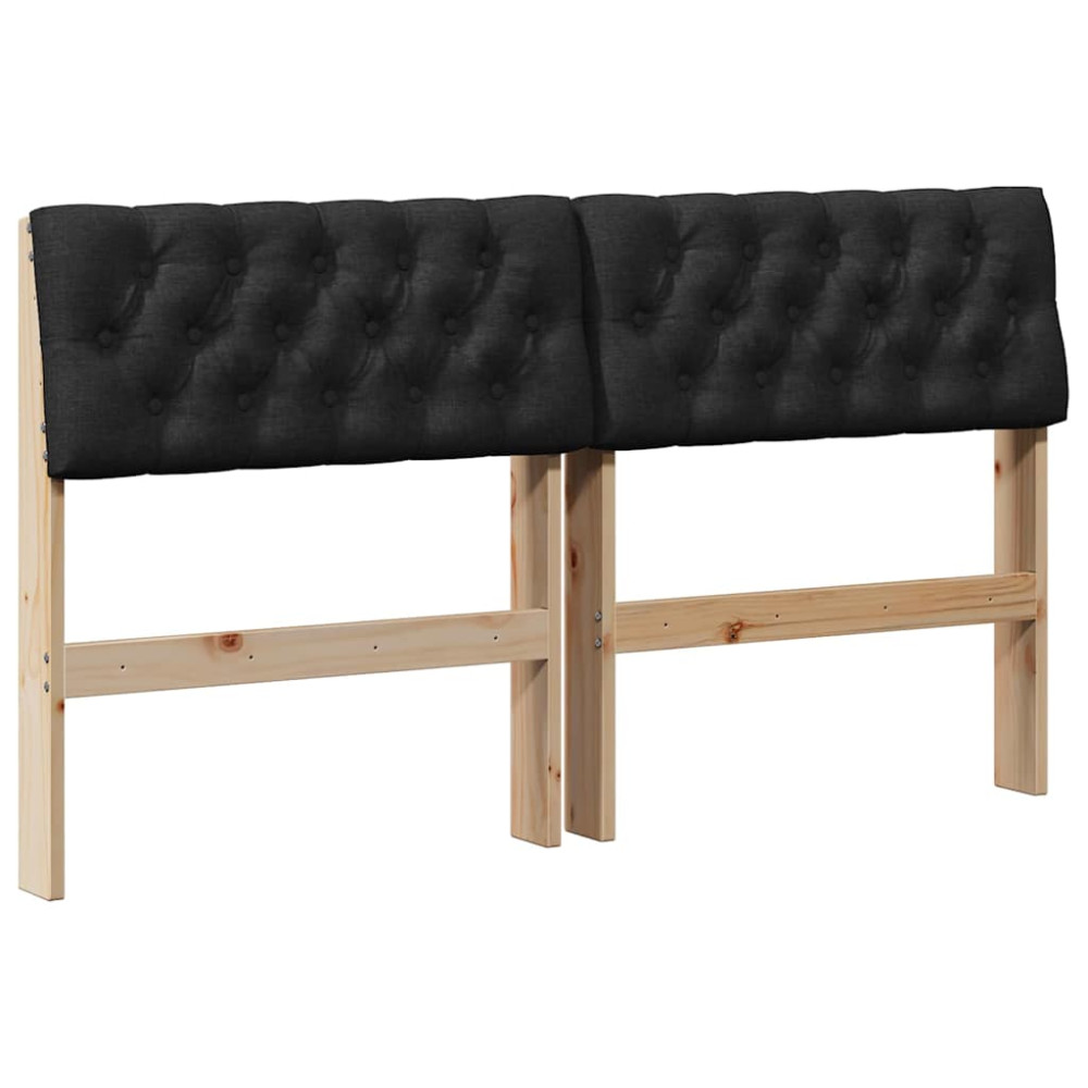 Produktbild för Klädd sänggavel Svart 150 cm Massiv furu