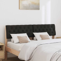 Produktbild för Klädd sänggavel Svart 150 cm Massiv furu