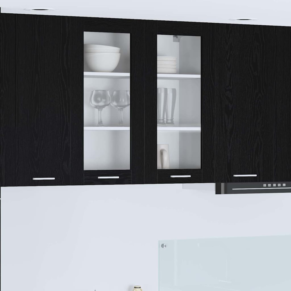 Produktbild för Hängande skåp med dörr Svart Ek 80 x 31 x 80 cm Konstruerat trä