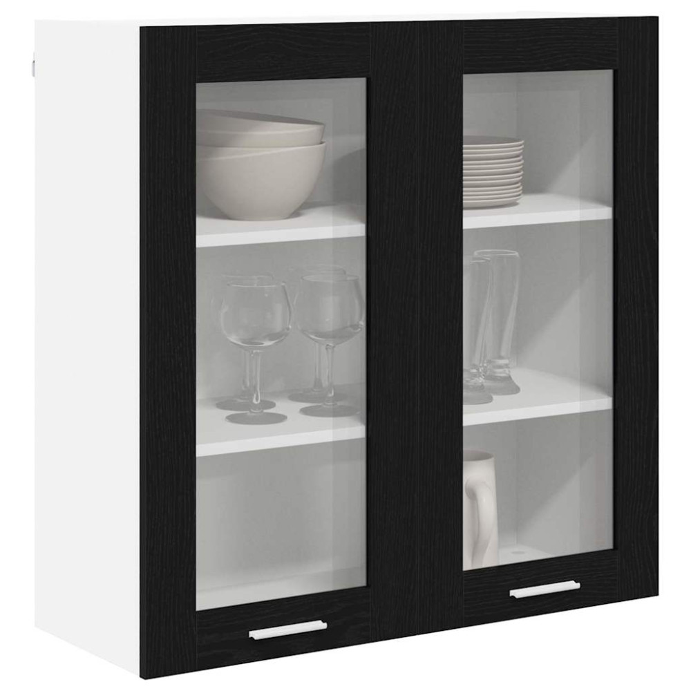 Produktbild för Hängande skåp med dörr Svart Ek 80 x 31 x 80 cm Konstruerat trä