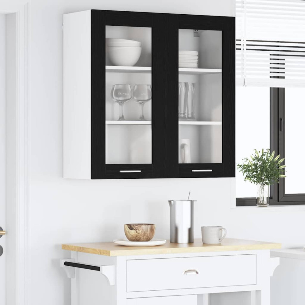 Produktbild för Hängande skåp med dörr Svart Ek 80 x 31 x 80 cm Konstruerat trä