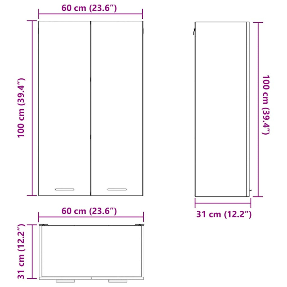 Produktbild för Hängande skåp Sonoma-ek 60 x 31 x 100 cm Konstruerat trä