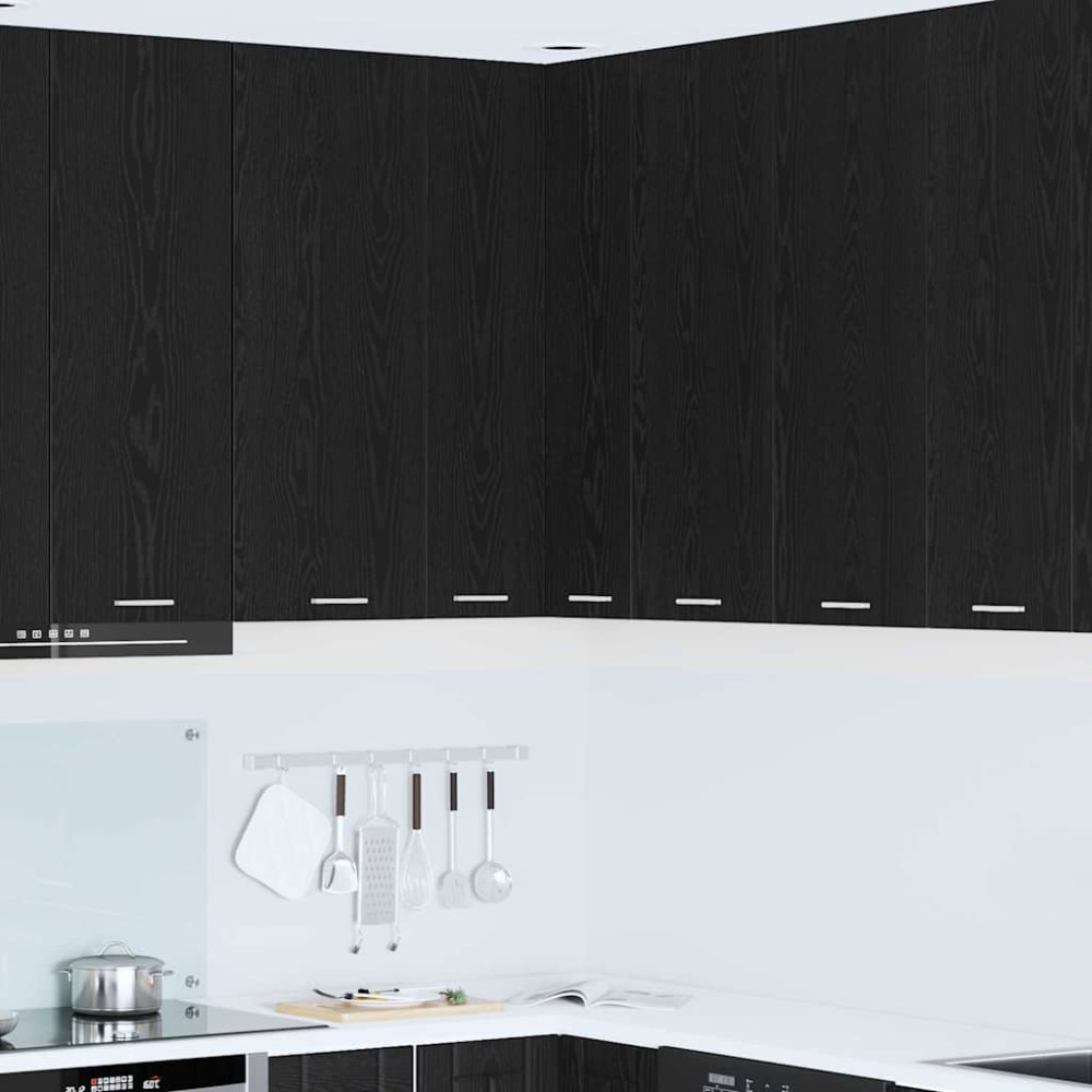 Produktbild för Hängande skåp Svart ek och vit 57 x 57 x 100 cm Konstruerat trä