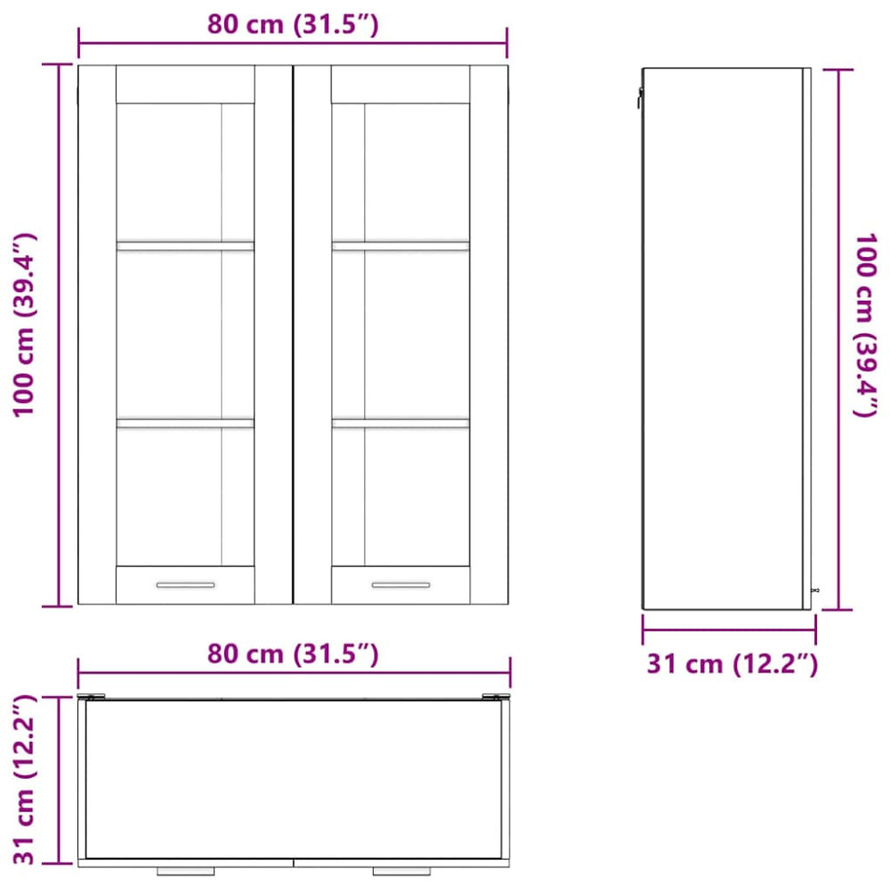 Produktbild för Hängande skåp Svart Ek 80 x 31 x 100 cm Konstruerat trä