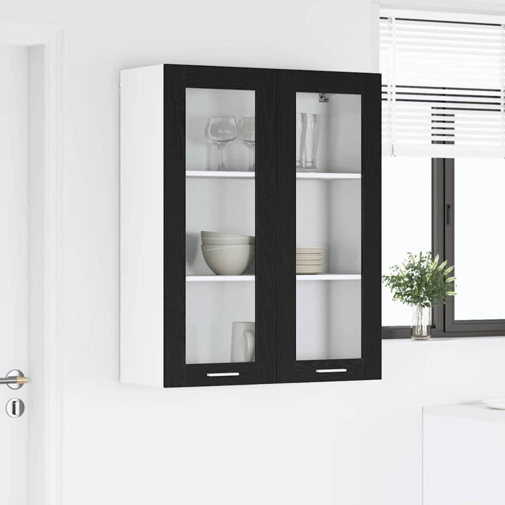 Produktbild för Hängande skåp Svart Ek 80 x 31 x 100 cm Konstruerat trä