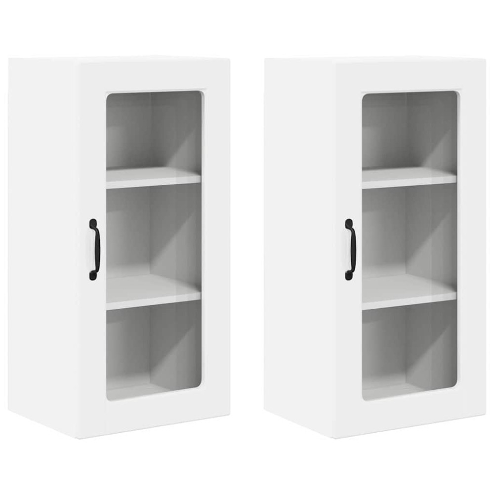 Produktbild för Väggglasförråd LUCCA 2 pcs Vit högglans 40 x 31 x 80 cm