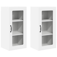 Produktbild för Väggglasförråd LUCCA 2 pcs Vit högglans 40 x 31 x 80 cm