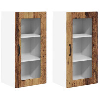 Produktbild för Väggglasförråd LUCCA 2 pcs Gammalt trä 40 x 31 x 80 cm