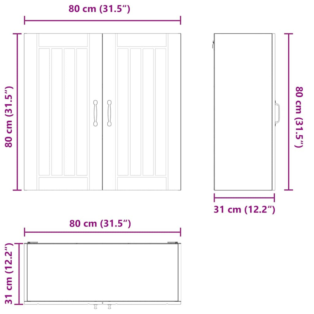 Produktbild för Väggskåp LUCCA Svart 80 x 31 x 80 cm Konstruerat trä