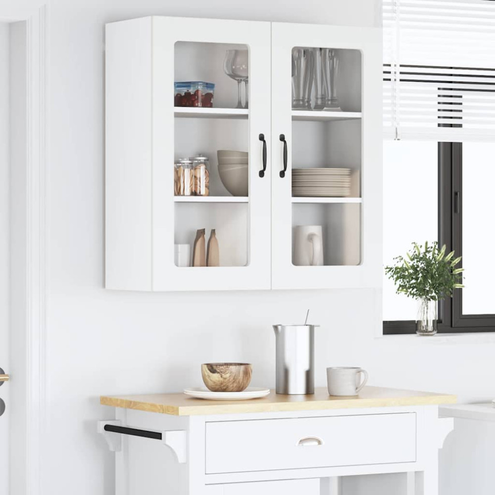 Produktbild för Väggglasförråd LUCCA Vit 80 x 31 x 80 cm Konstruerat trä