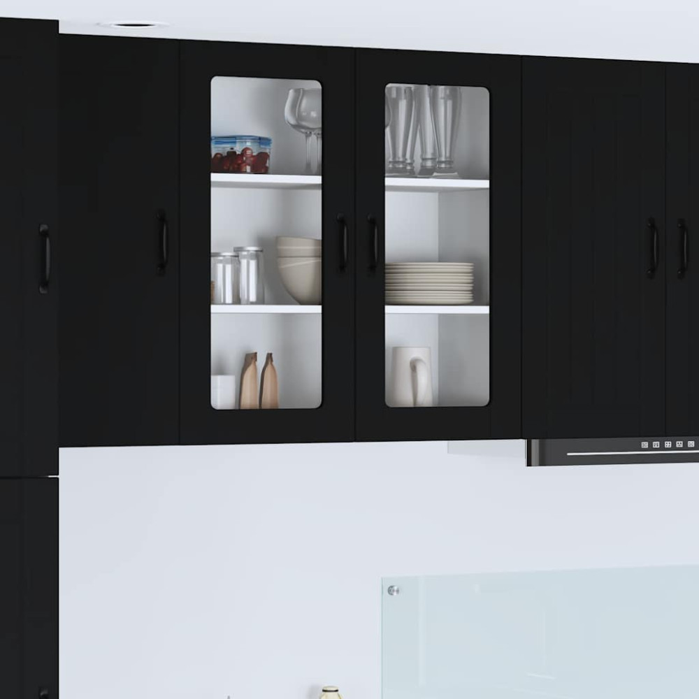Produktbild för Väggglasförråd LUCCA Svart 80 x 31 x 80 cm Konstruerat trä