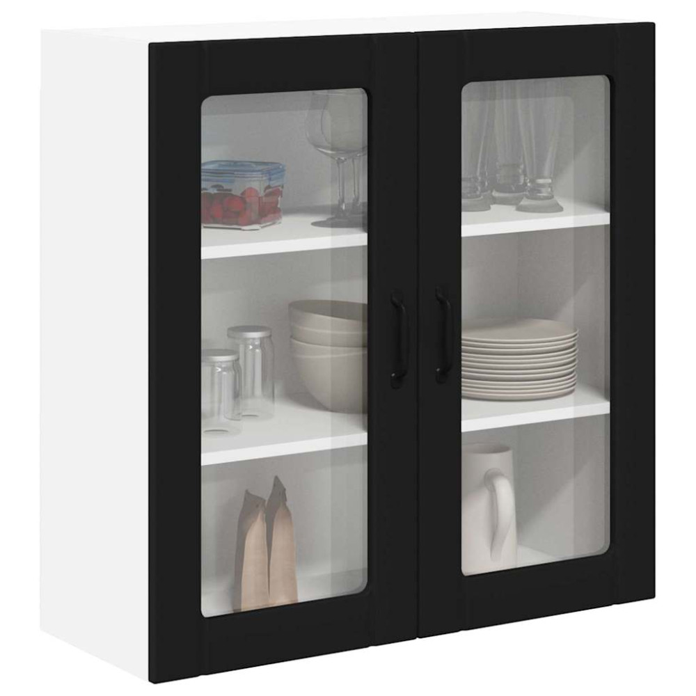 Produktbild för Väggglasförråd LUCCA Svart 80 x 31 x 80 cm Konstruerat trä
