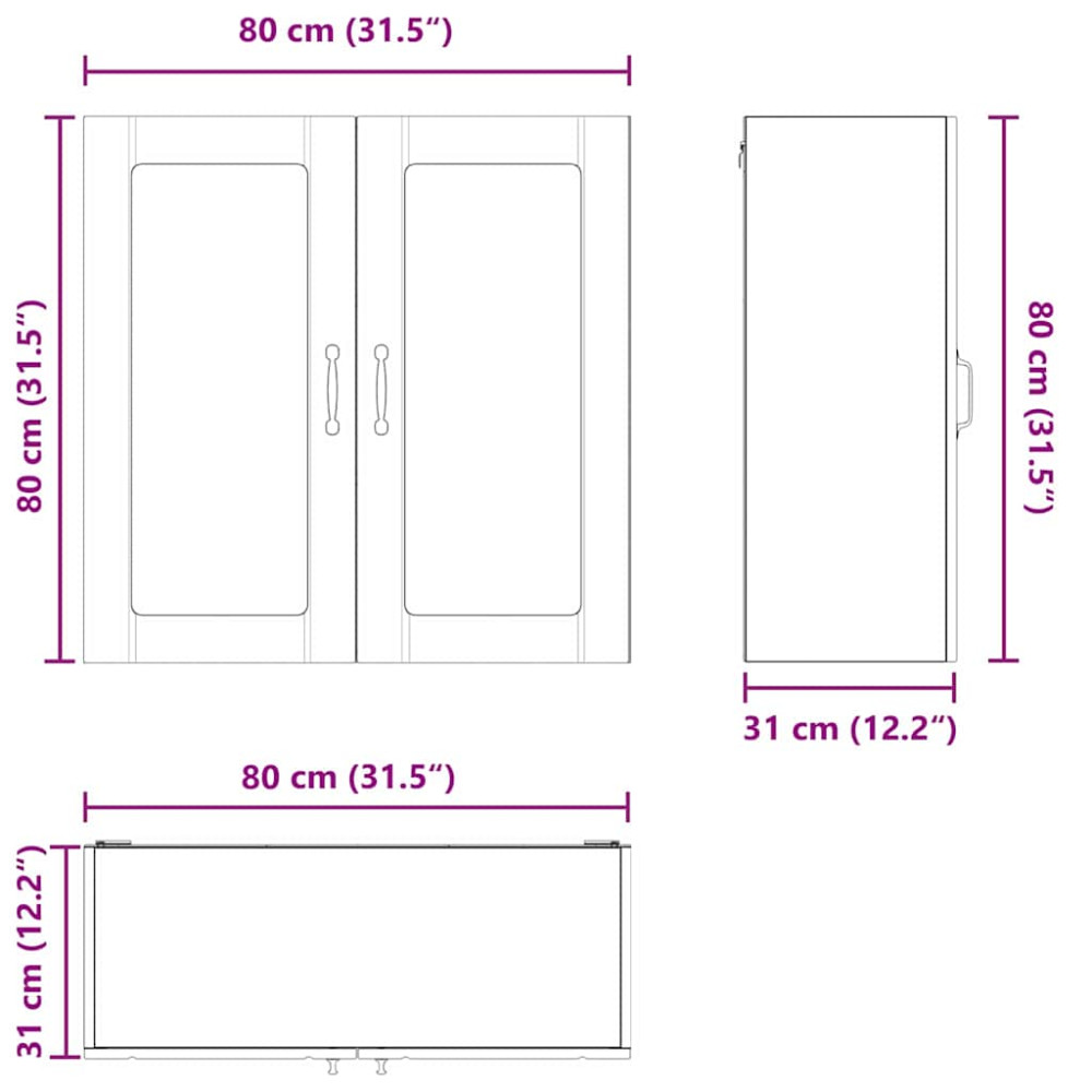 Produktbild för Väggglasförråd LUCCA Sonoma-ek 80 x 31 x 80 cm Konstruerat trä