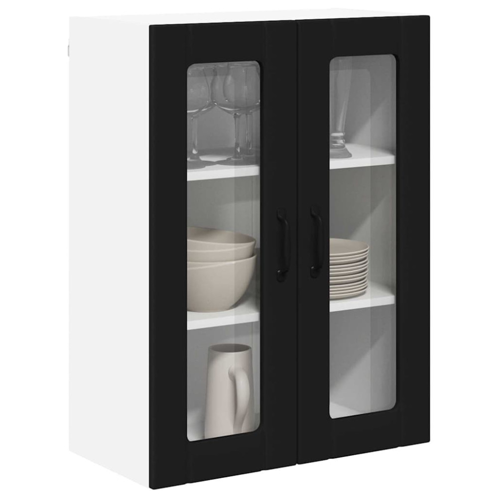 Produktbild för Väggglasförråd LUCCA Svart 60 x 31 x 80 cm Konstruerat trä