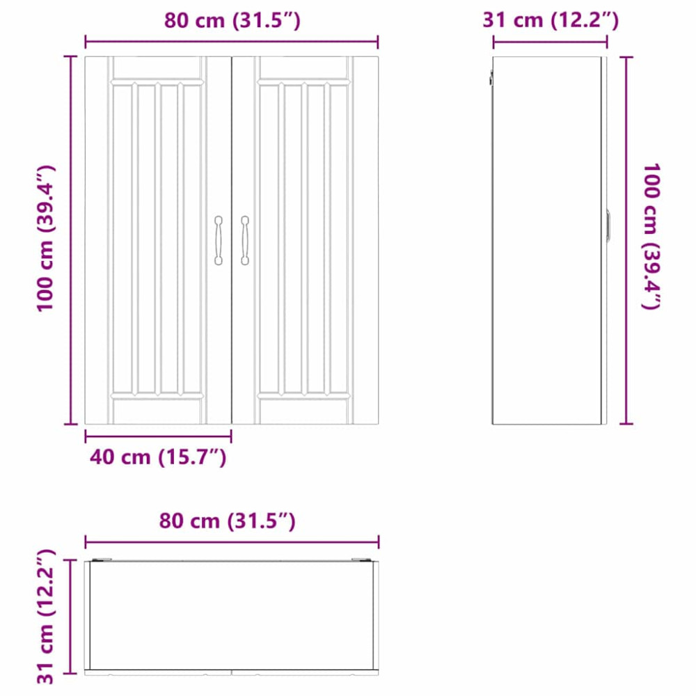 Produktbild för Väggskåp LUCCA Grå sonoma-ek 80 x 31 x 100 cm Konstruerat trä