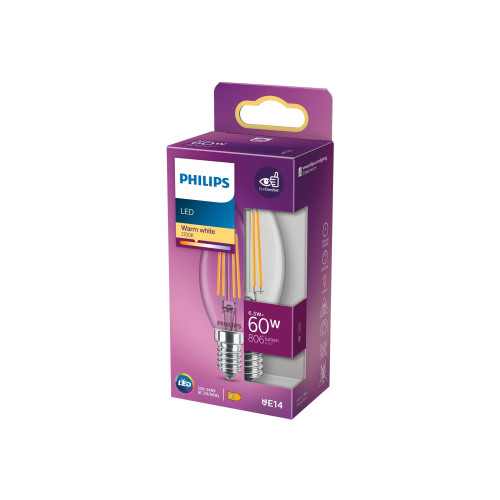 Philips Philips LED - LED-glödlampa - form: ljus - E14 - 6.5 W - varmt vitt ljus - 2700 K - klar