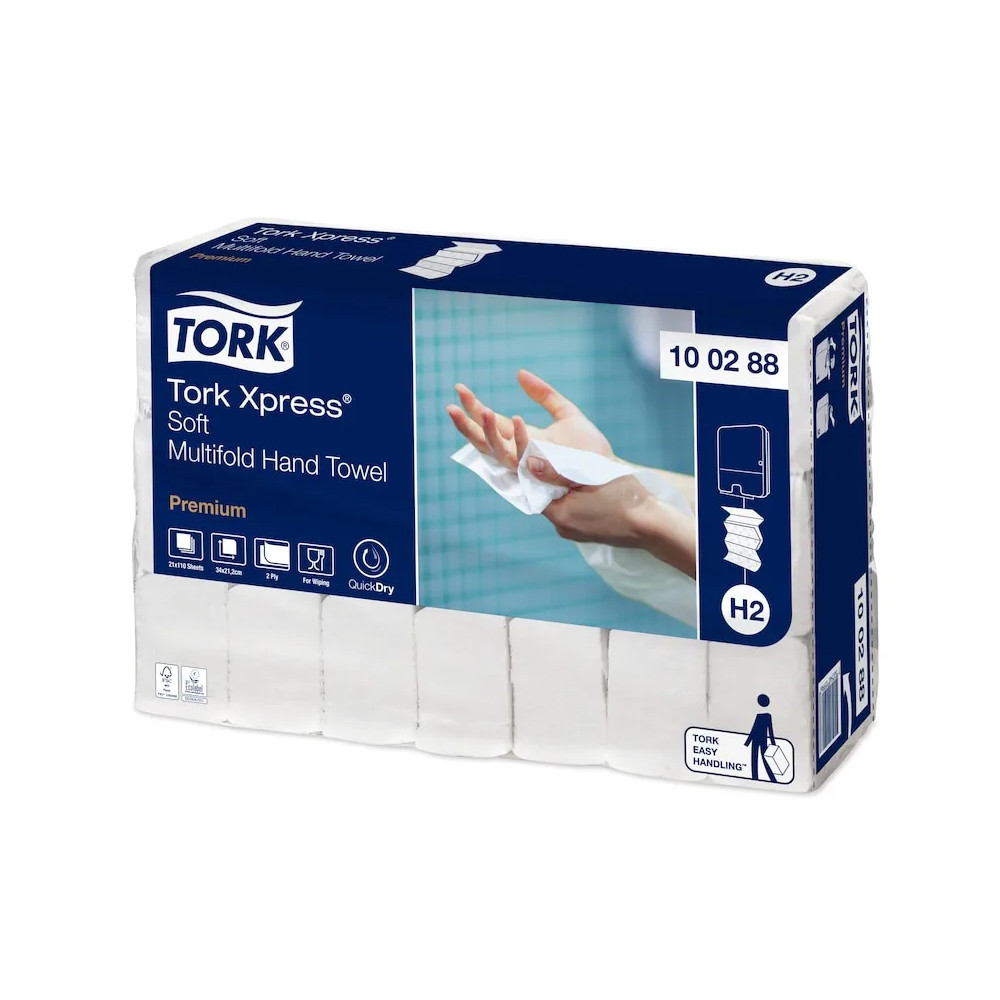 Produktbild för Tork Premium Soft H2 - pappershandduk - 110 ark - kvartsvikning - vit