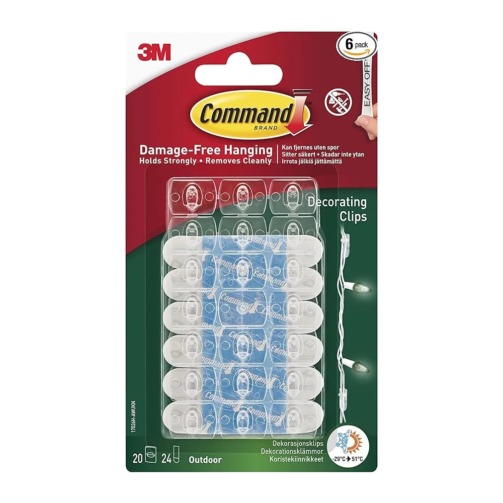 Produktbild för 3M Command™ Utomhusdekorationsklämmor 17026H-AW, 20 krokar +...