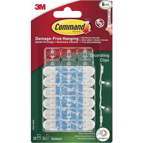 3M 3M Command™ Utomhusdekorationsklämmor 17026H-AW, 20 krokar +...
