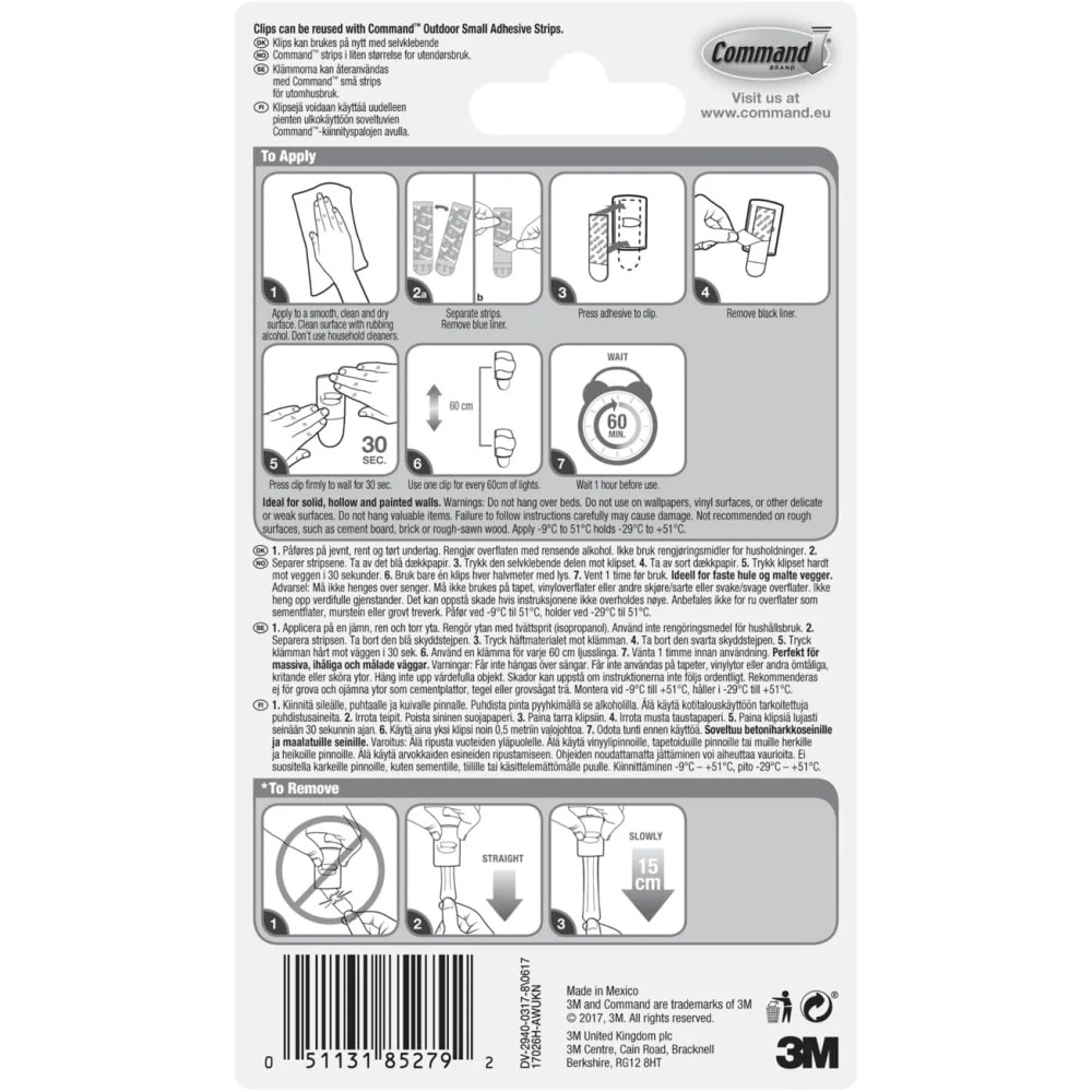 Produktbild för 3M Command™ Utomhusdekorationsklämmor 17026H-AW, 20 krokar +...
