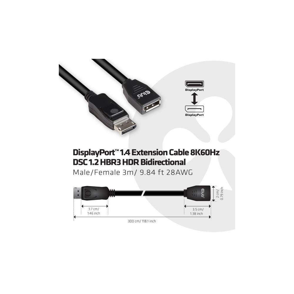 Produktbild för Club 3D - DisplayPort-förlängningskabel - DisplayPort till DisplayPort - 3 m