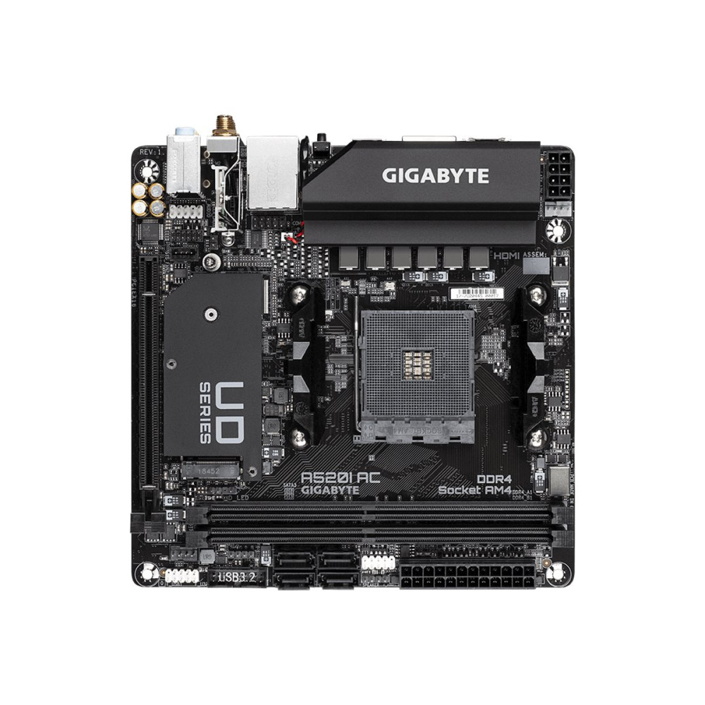 Produktbild för Gigabyte A520I AC - 1.0 - moderkort - mini ITX - Socket AM4 - AMD A520