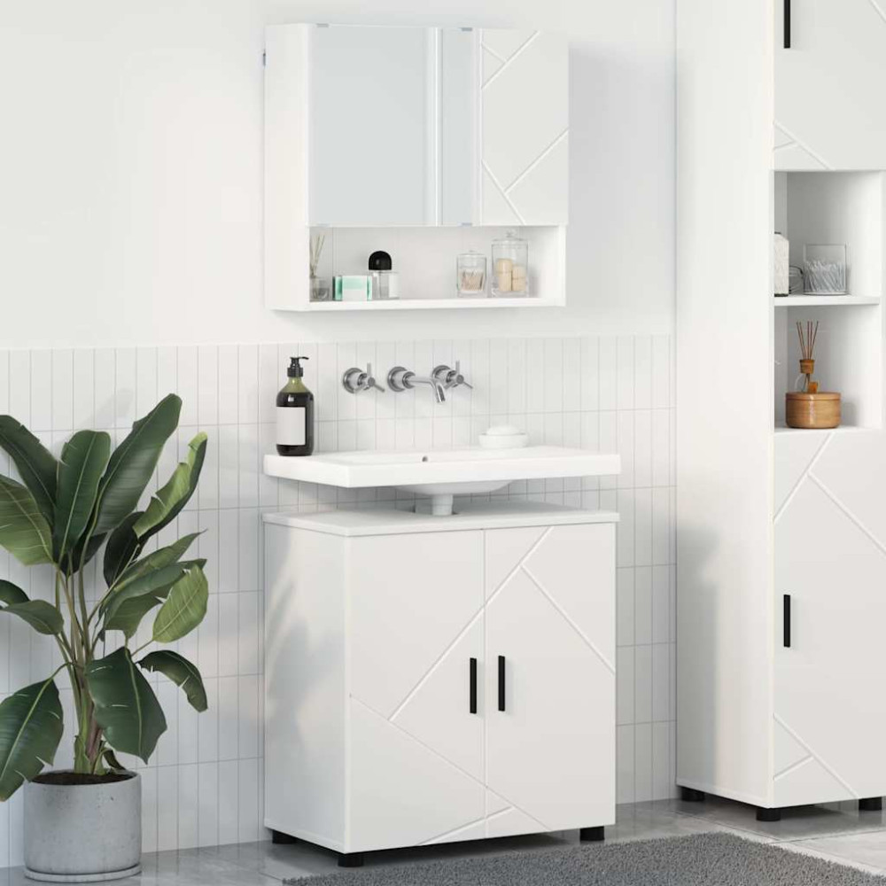 Produktbild för Badrumsmöbelset Väggmonterad 2 pcs Vit Konstruerat trä & Metall