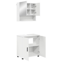 Produktbild för Badrumsmöbelset Väggmonterad 2 pcs Vit Konstruerat trä & Metall