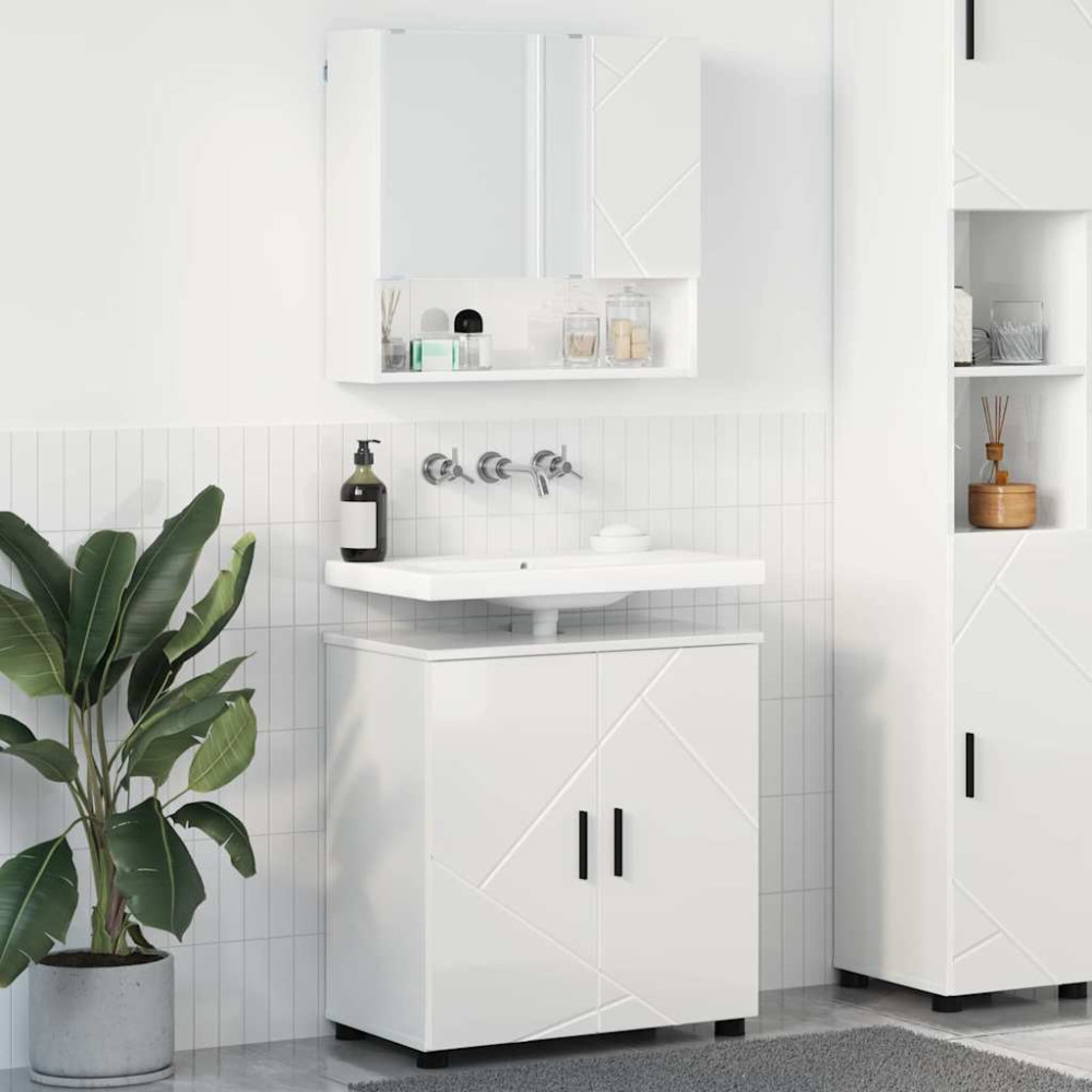 Produktbild för Badrumsmöbelset 2 pcs Högblanka vita Konstruerat trä & Metall