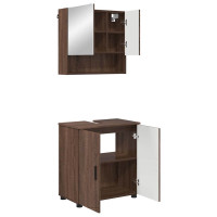 Produktbild för Badrumsmöbelset med dörr 2 pcs Brun Ek Konstruerat trä & Metall