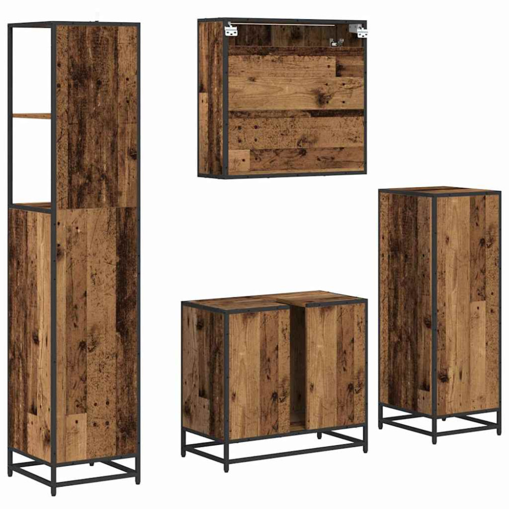 Produktbild för Badrumsmöbelset med låda 4 pcs Gammalt trä Konstruerat trä