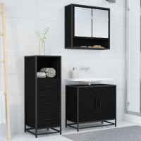 Produktbild för Badrumsmöbelset med låda 3 pcs Svart Ek Konstruerat trä