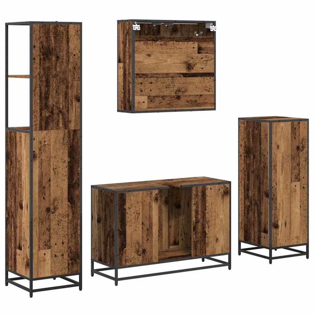 Produktbild för Badrumsmöbelset med låda 4 pcs Gammalt trä Konstruerat trä