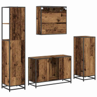Produktbild för Badrumsmöbelset med låda 4 pcs Gammalt trä Konstruerat trä