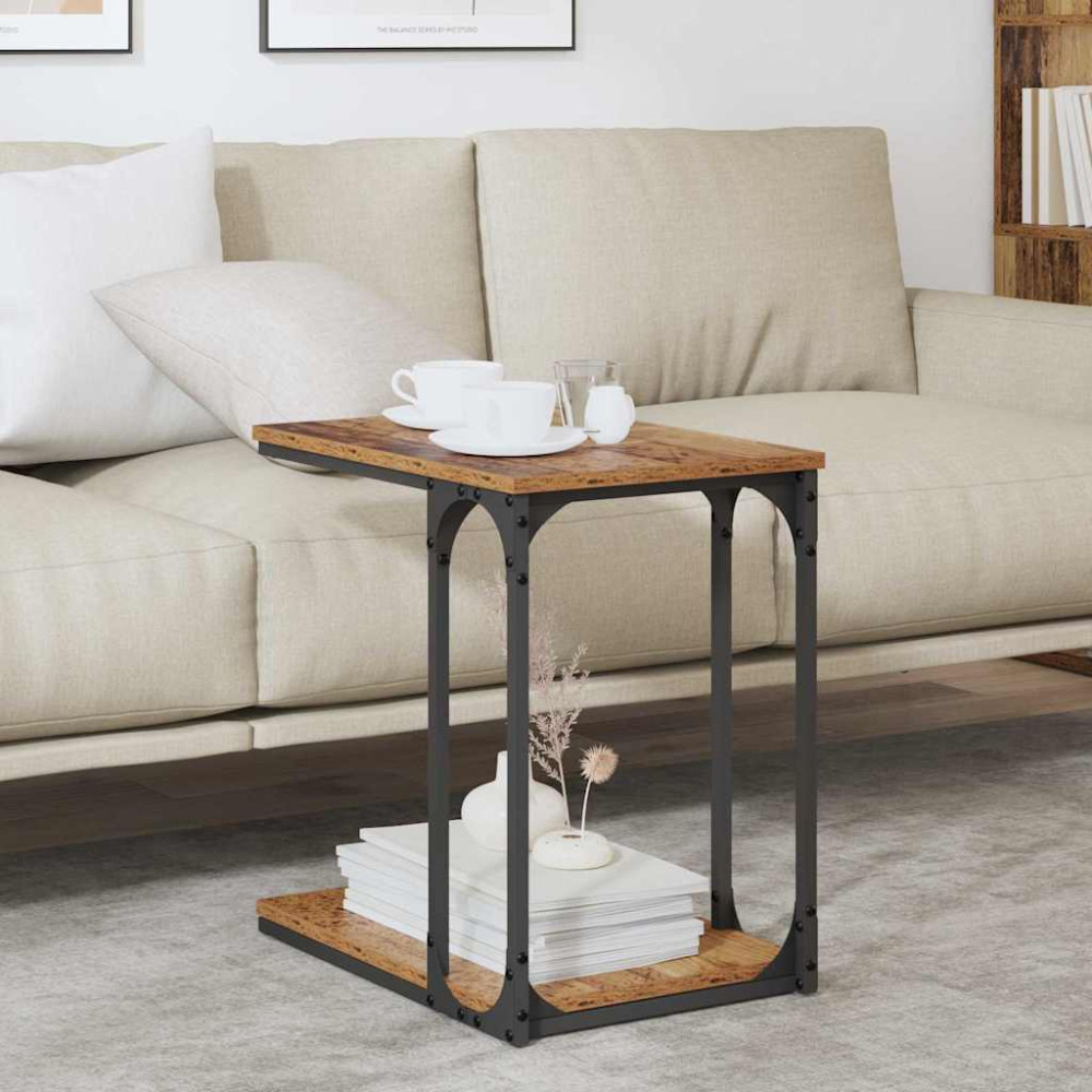 Produktbild för Sidobord med hylla Gammalt trä 50 x 35 x 52 cm Konstruerat trä