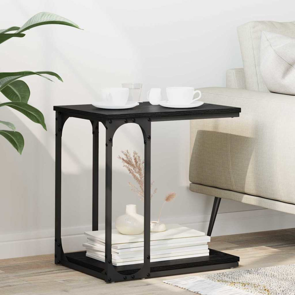 Produktbild för Sidobord med hylla Svart Ek 50 x 35 x 52 cm Konstruerat trä