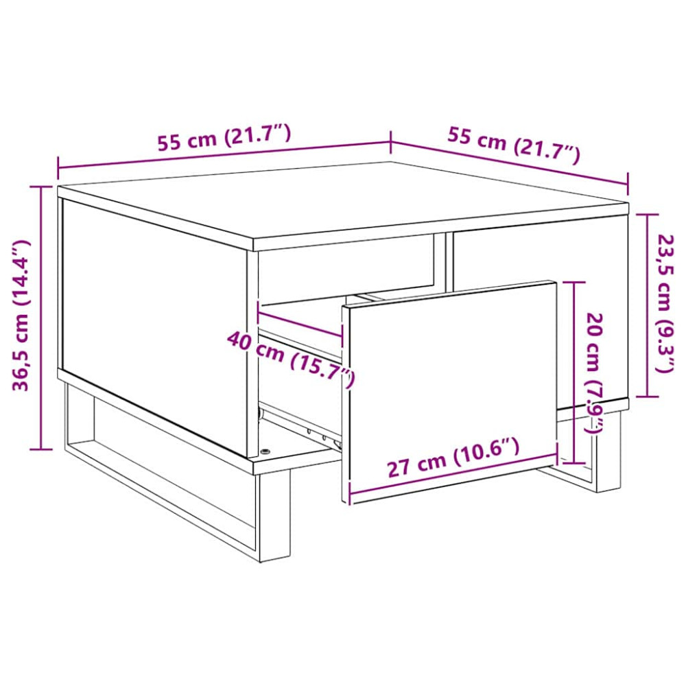 Produktbild för Kaffeebord Gammalt trä 55 x 55 x 36,5 cm Konstruerat trä