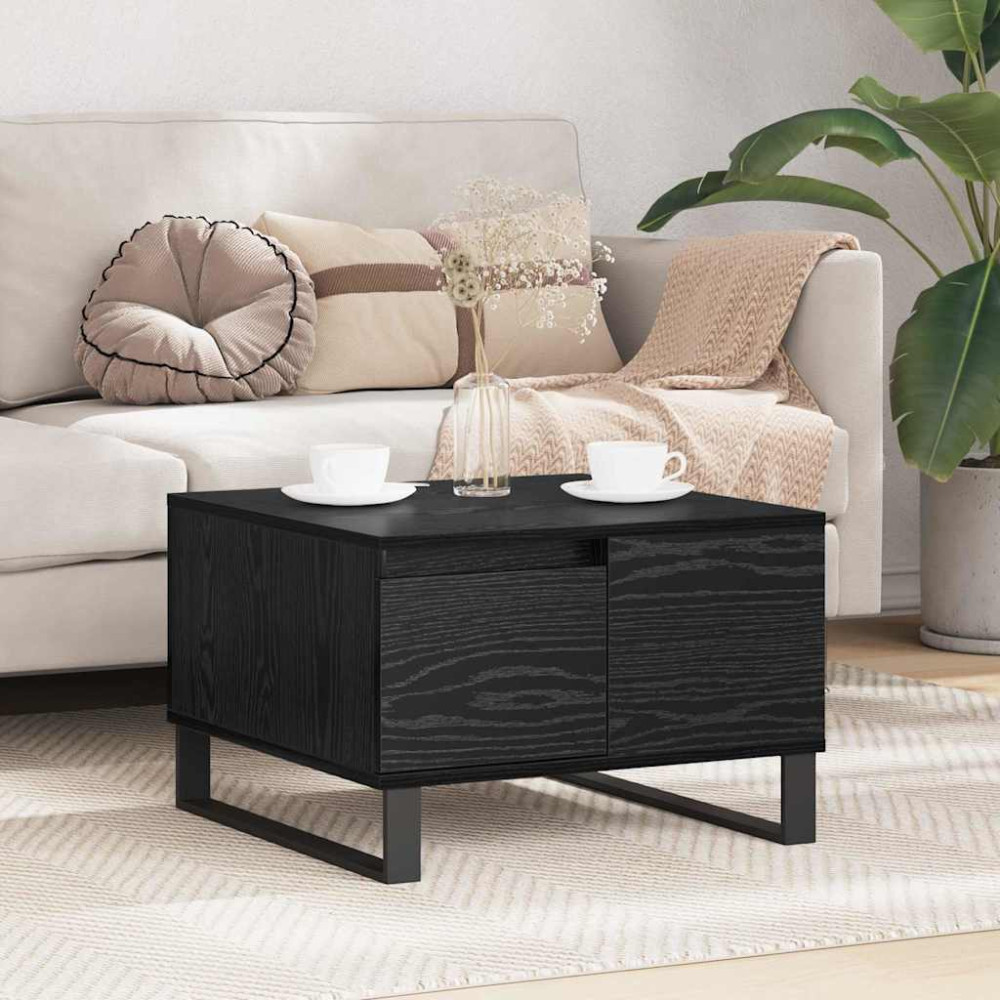 Produktbild för Kaffeebord med låda Svart Ek 55 x 55 x 36,5 cm Konstruerat trä