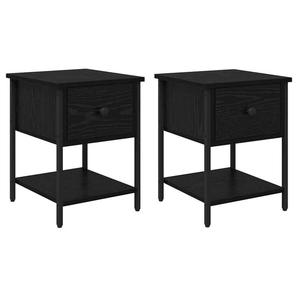 Produktbild för Sängbord 2 pcs Svart Ek 34 x 35,5 x 45 cm Konstruerat trä