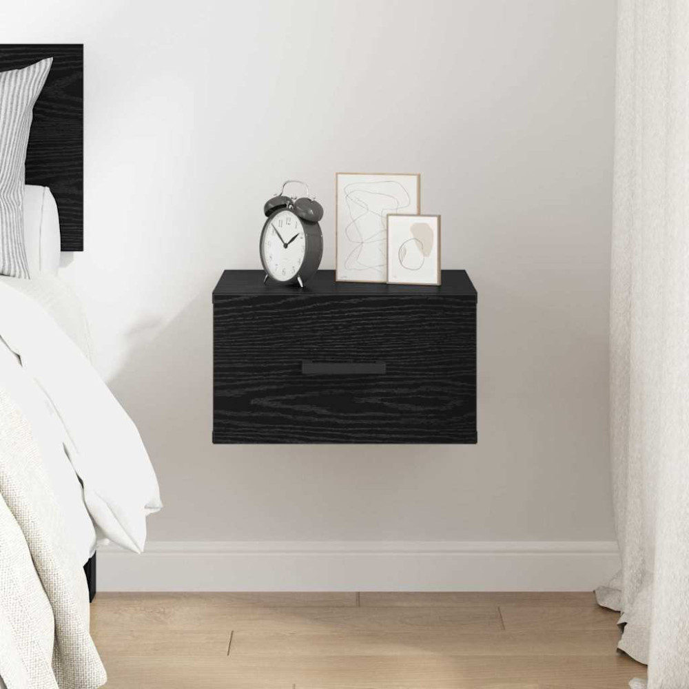Produktbild för Nattduksbord med låda Svart ek 35 x 35 x 20 cm Konstruerat trä