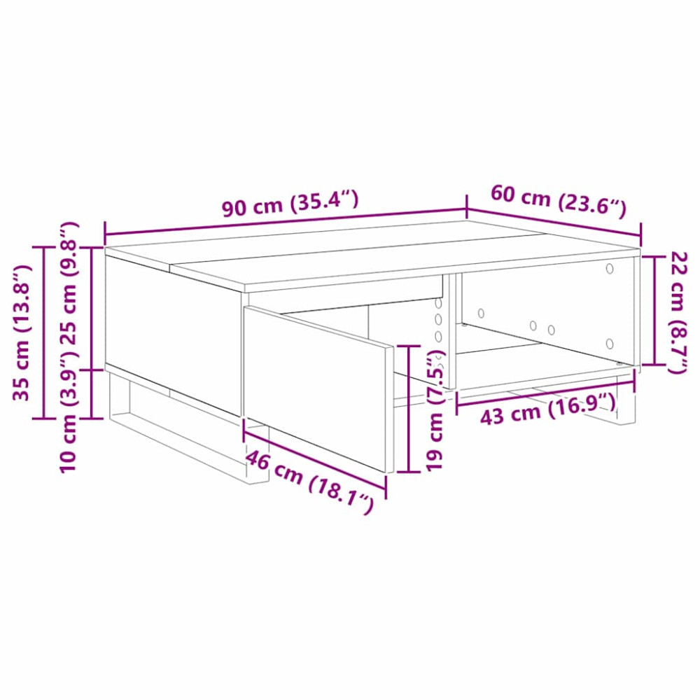 Produktbild för Kaffeebord Gammalt trä 90 x 60 x 35 cm Konstruerat trä