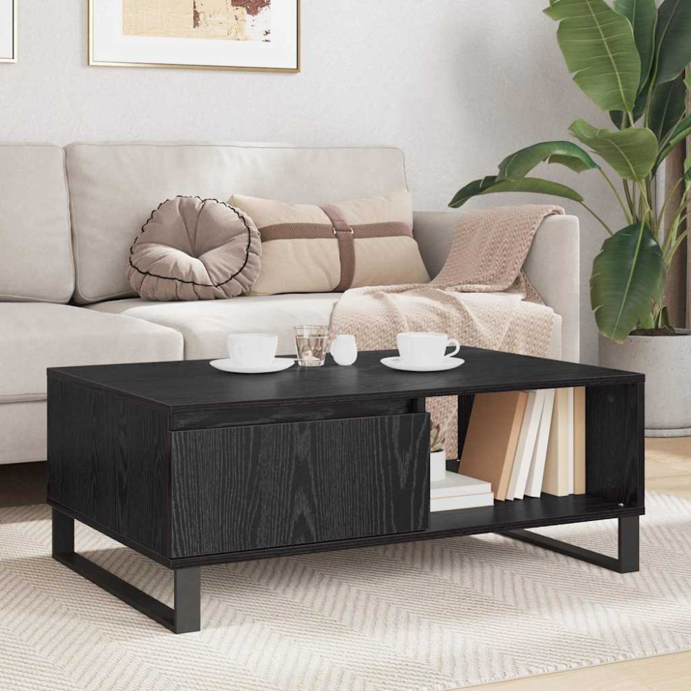 Produktbild för Kaffeebord Svart Ek 90 x 60 x 35 cm Konstruerat trä