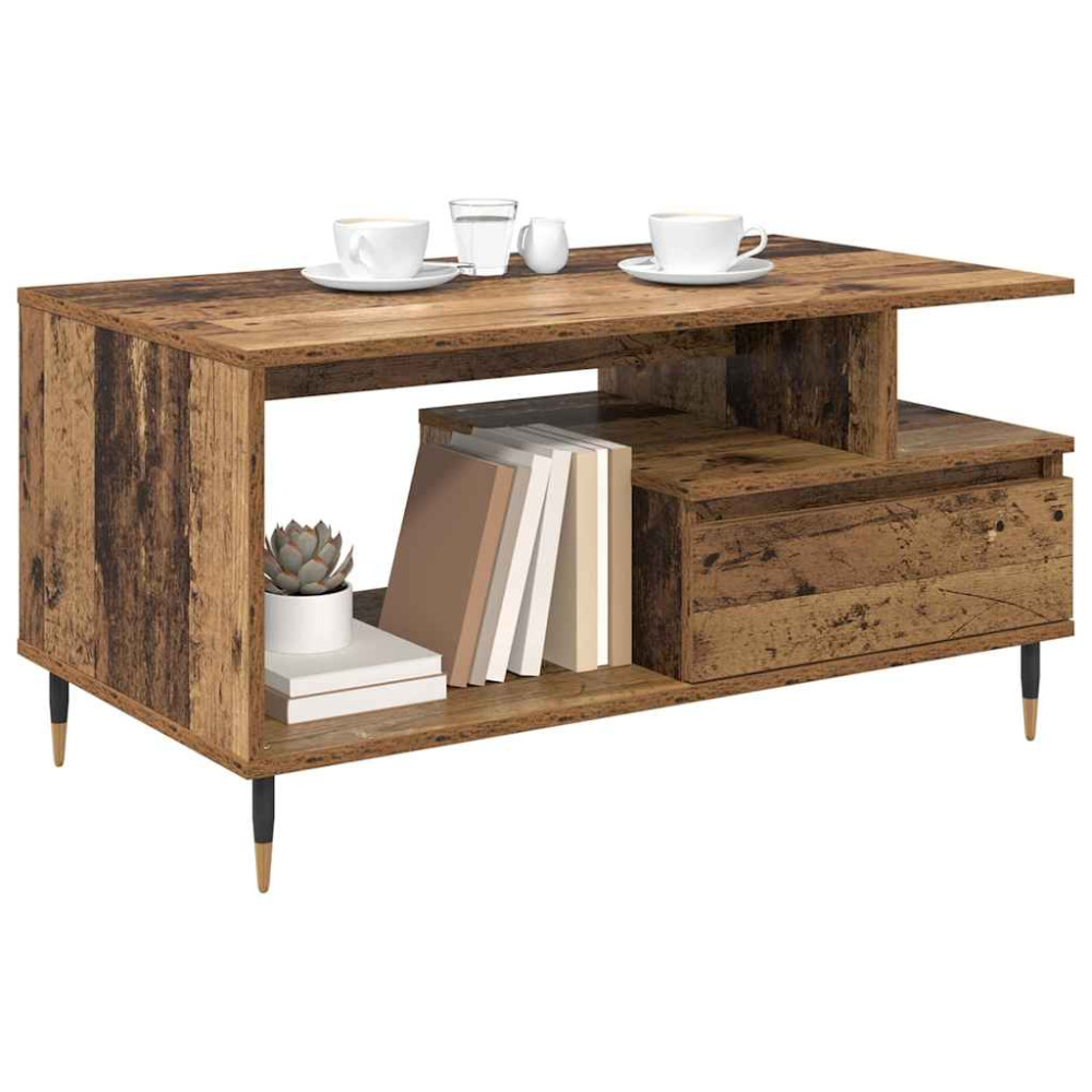 Produktbild för Kaffeebord med låda Gammalt trä 90 x 49 x 45 cm Konstruerat trä