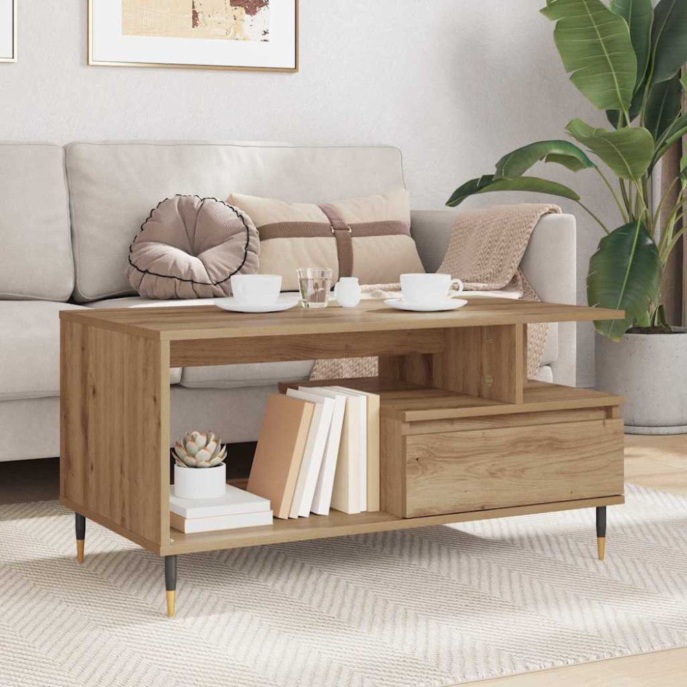 Produktbild för Kaffeebord med låda Artisan Ek 90 x 49 x 45 cm Konstruerat trä
