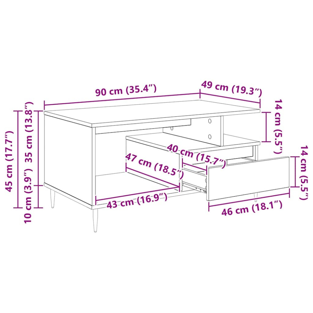Produktbild för Kaffeebord med låda Svart Ek 90 x 49 x 45 cm Konstruerat trä