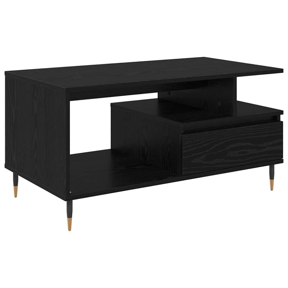 Produktbild för Kaffeebord med låda Svart Ek 90 x 49 x 45 cm Konstruerat trä