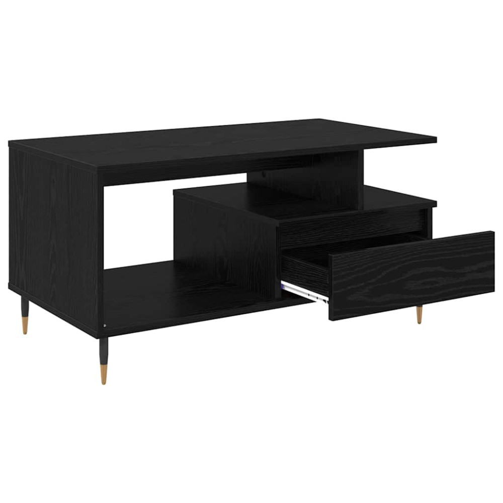 Produktbild för Kaffeebord med låda Svart Ek 90 x 49 x 45 cm Konstruerat trä