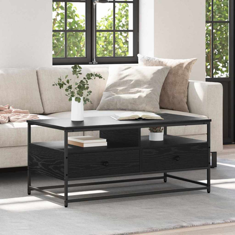 Produktbild för Kaffeebord med låda Svart Ek 100 x 51 x 45 cm Konstruerat trä