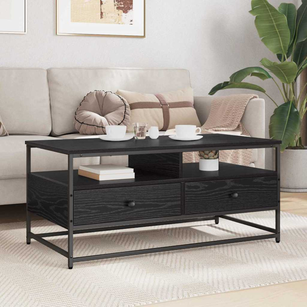 Produktbild för Kaffeebord med låda Svart Ek 100 x 51 x 45 cm Konstruerat trä